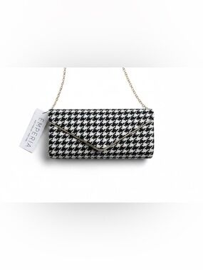 Black & White Houndstooth Envelope crossbody bag with Gold Chain Strap
